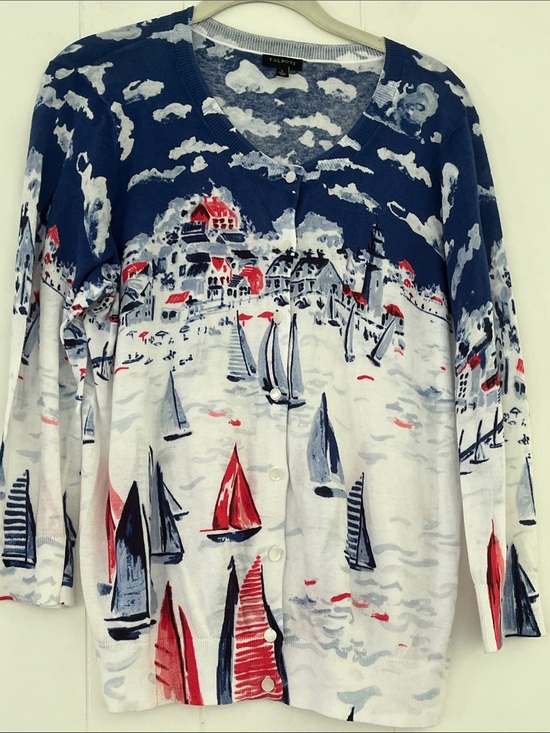 Talbots Sweaters - TALBOTS Sailboat Regatta Cotton Cardigan Size Large  Nautical